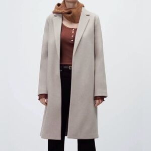 Zara Beige Long Felt Coat Jacket